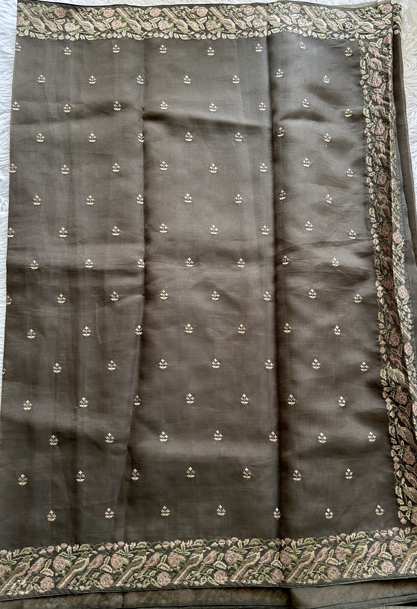 Banarasi Fancy Saree Gray Colored Complemented with a Zari Border. - Sampradaya Designer Studio