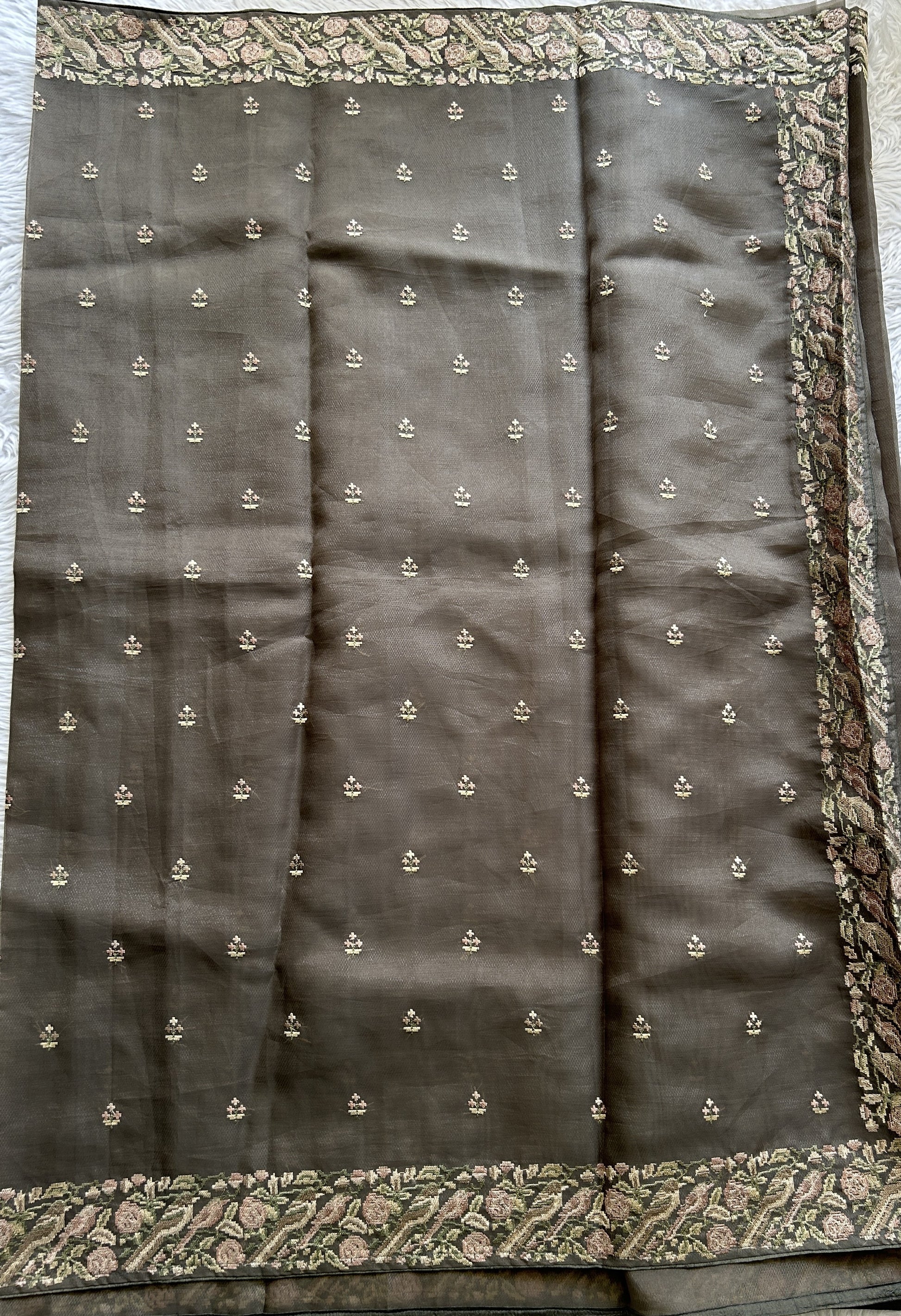 Banarasi Fancy Saree Gray Colored Complemented with a Zari Border. - Sampradaya Designer Studio