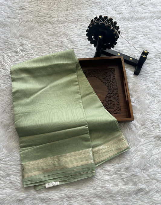 Maheshwari Chanderi Cotton Sareee Sea Green Colored Complemented with a Zari Border. - Sampradaya Designer Studio