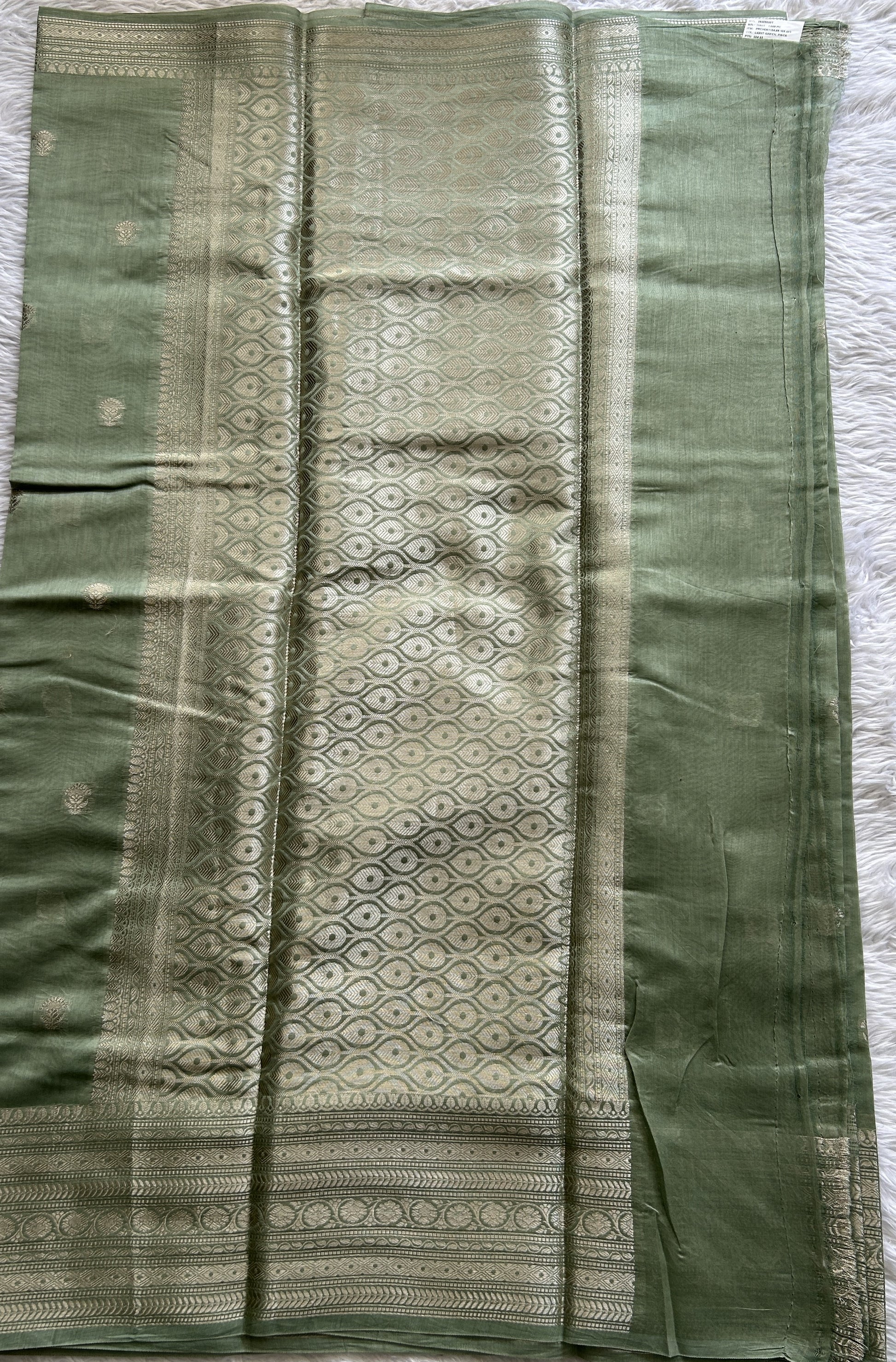 Maheshwari Chanderi Cotton Saree Sea Green Colored Complemented with a Zari Border. - Sampradaya Designer Studio