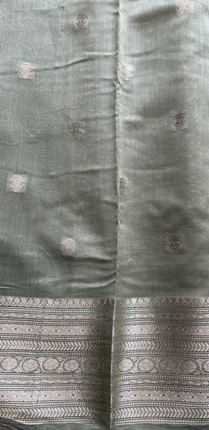 Maheshwari Chanderi Cotton Saree Sea Green Colored Complemented with a Zari Border. - Sampradaya Designer Studio