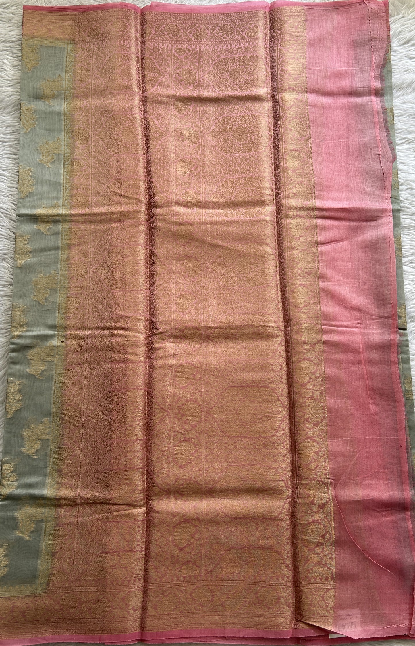 Maheshwari Chanderi Cotton Saree Sea Blue Colored Complemented with a Baby Pink Color Zari Border. - Sampradaya Designer Studio