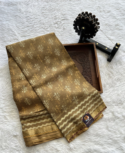 Cotton Kota Saree Dark Beige Colored Complemented with a Zari Border. - Sampradaya Designer Studio