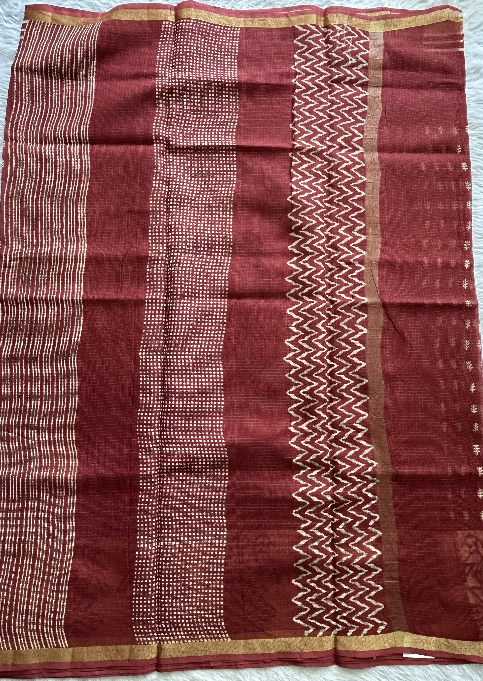 Cotton Kota Saree Burgundy Colored Complemented with a Zari Border. - Sampradaya Designer Studio