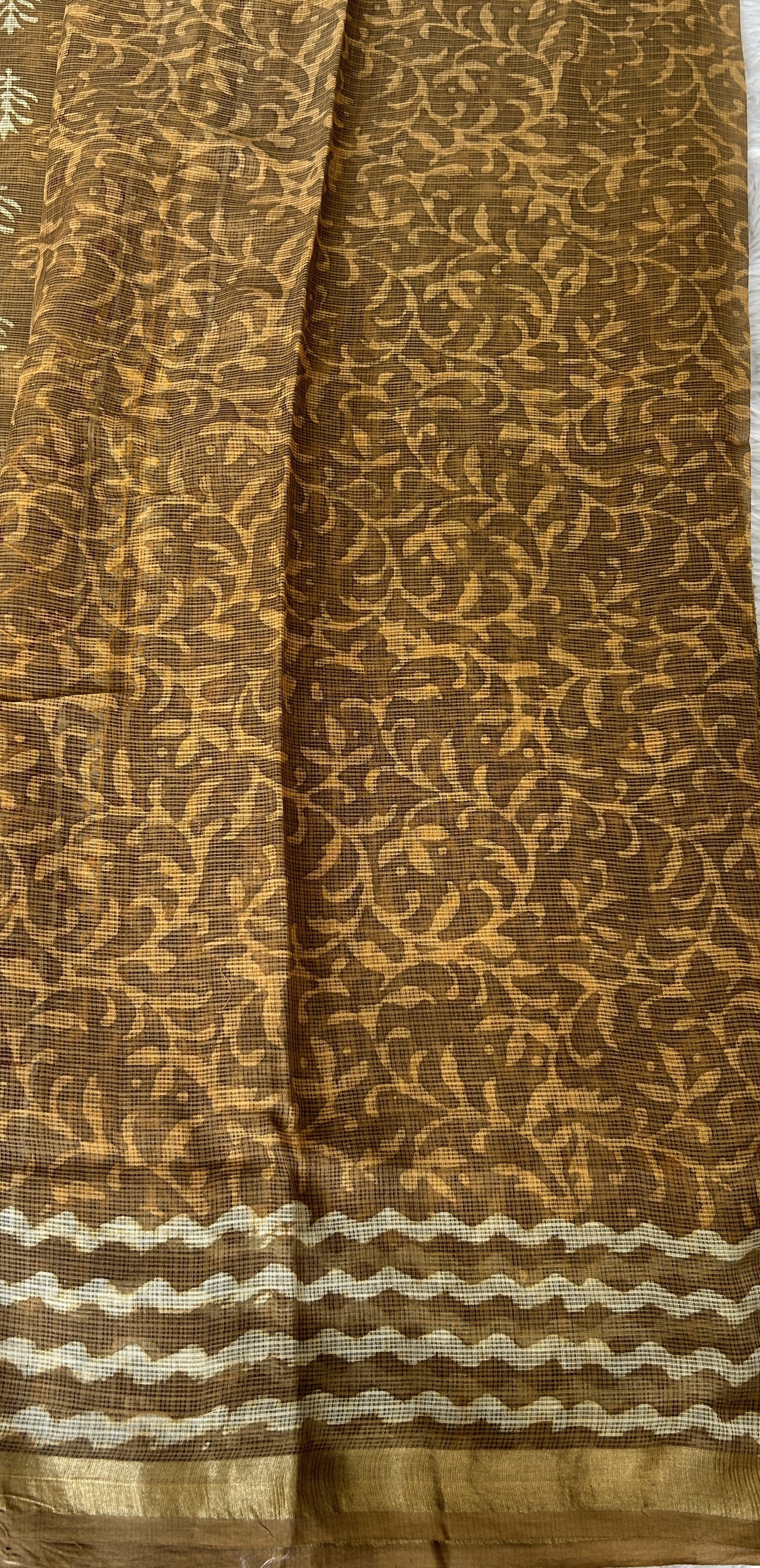 Cotton Kota Saree Dark Beige Colored Complemented with a Zari Border. - Sampradaya Designer Studio