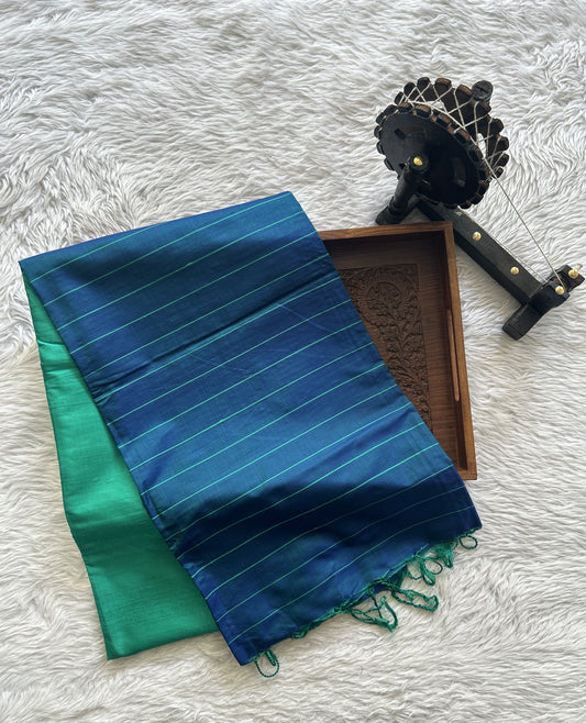 Pure Kanjivaram Soft Silk Saree Green colored complemented with a Borderless. - Sampradaya Designer Studio