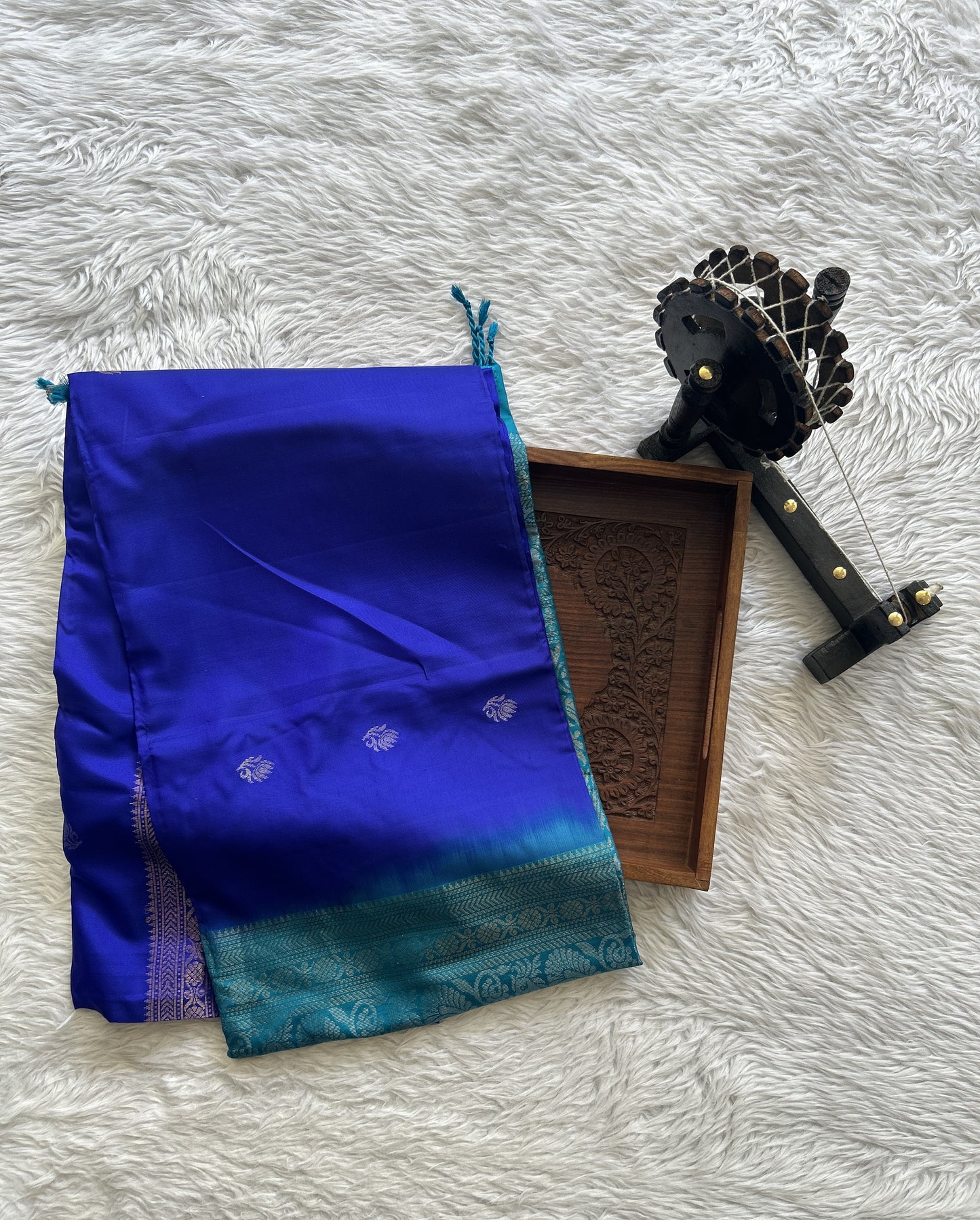 Pure Kanjivaram Soft Silk Saree Blue colored complemented with a Zari Border. - Sampradaya Designer Studio