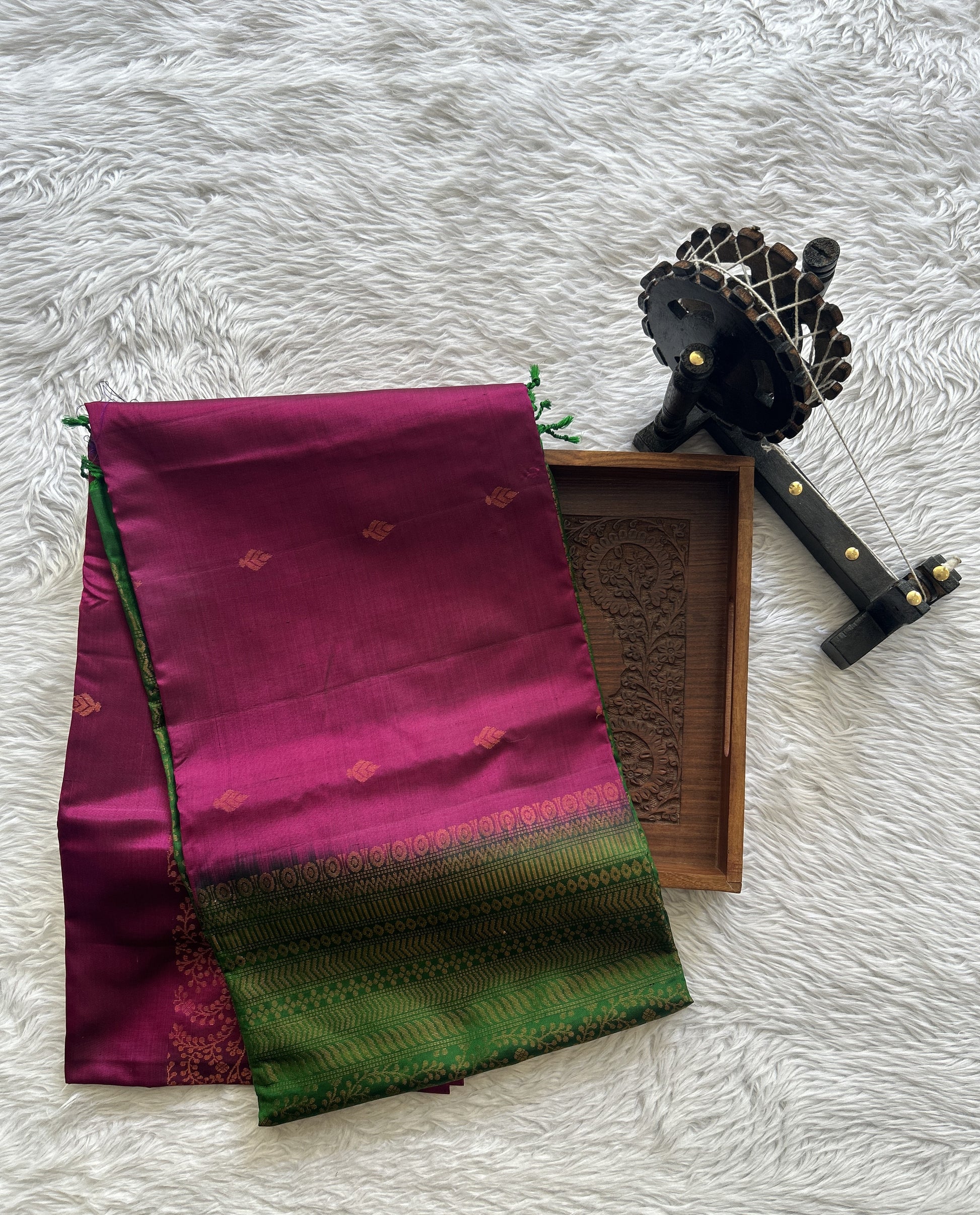 Pure Kanjivaram Soft Silk Saree Dark Pink colored complemented with a Borderless. - Sampradaya Designer Studio