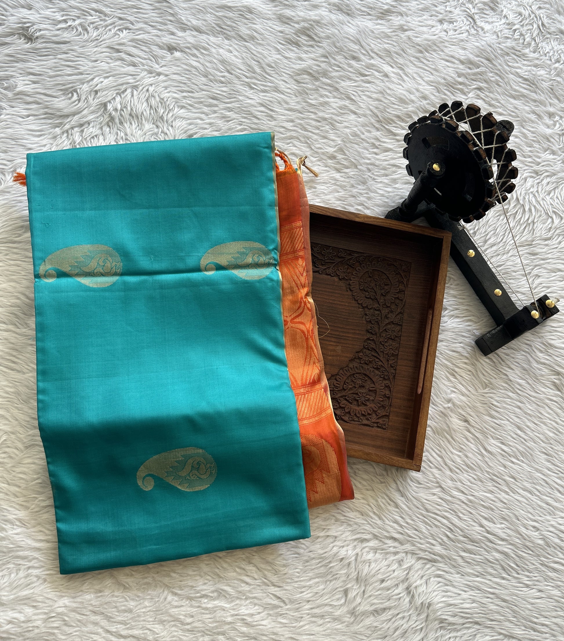 Pure Kanjivaram Soft Silk Saree Blue colored complemented with a Zari Border. - Sampradaya Designer Studio