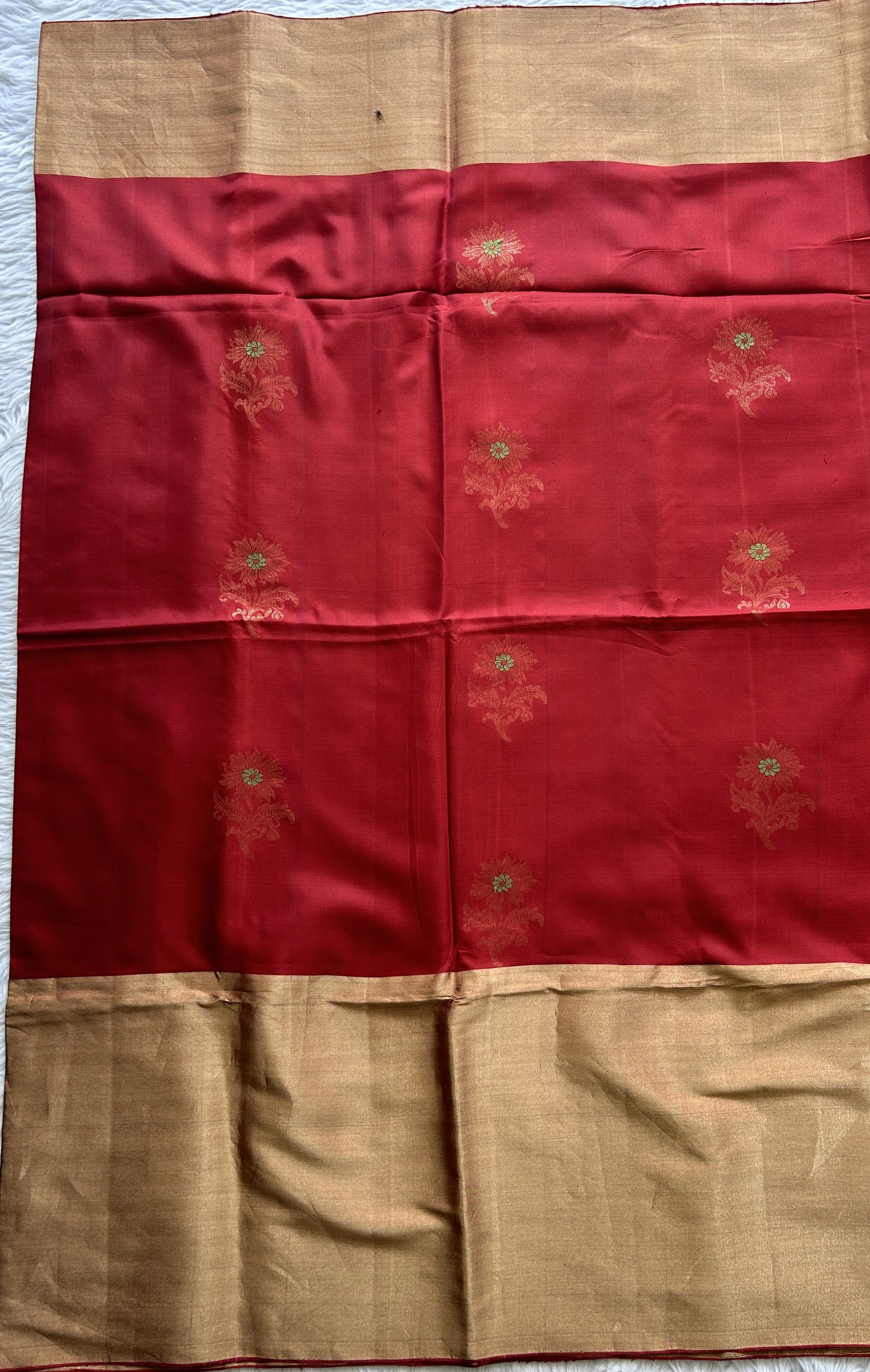 Pure Kanjivaram Soft Silk Saree Red colored complemented with a Zari Border. - Sampradaya Designer Studio