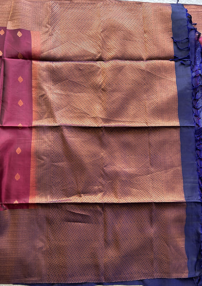 Pure Kanjivaram Soft Silk Saree Burgundy colored complemented with a Borderless. - Sampradaya Designer Studio