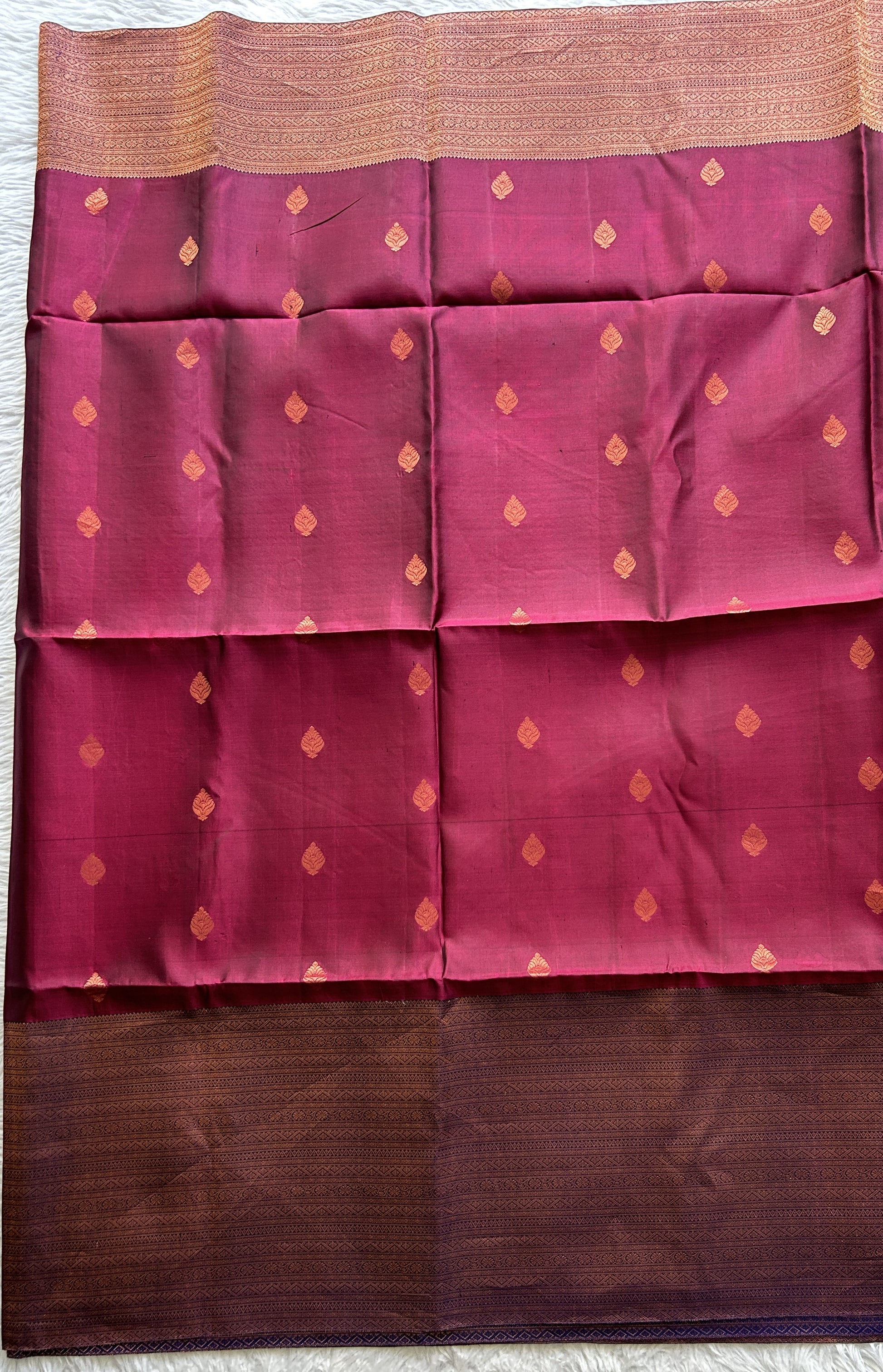 Pure Kanjivaram Soft Silk Saree Burgundy colored complemented with a Borderless. - Sampradaya Designer Studio