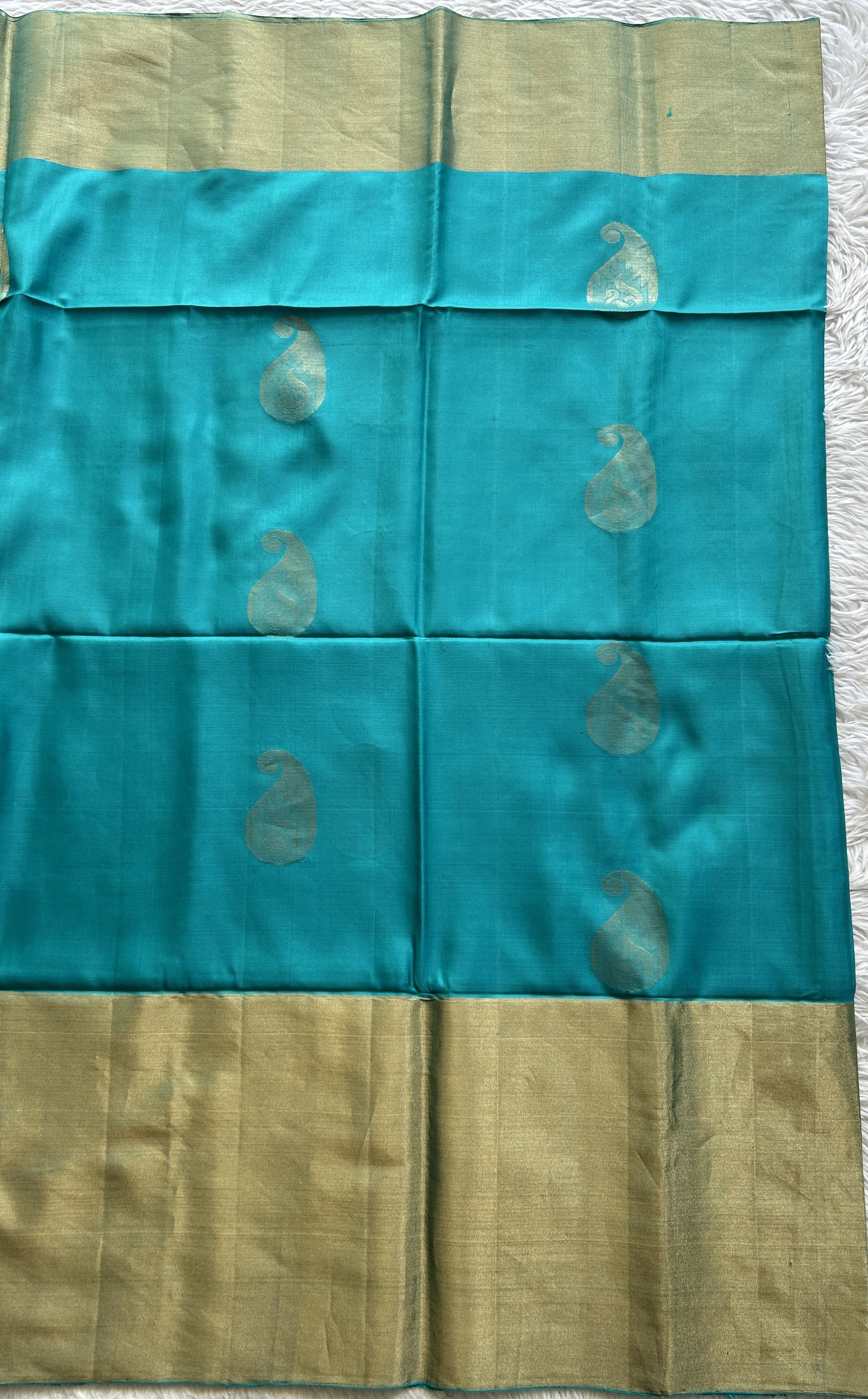 Pure Kanjivaram Soft Silk Saree Blue colored complemented with a Zari Border. - Sampradaya Designer Studio