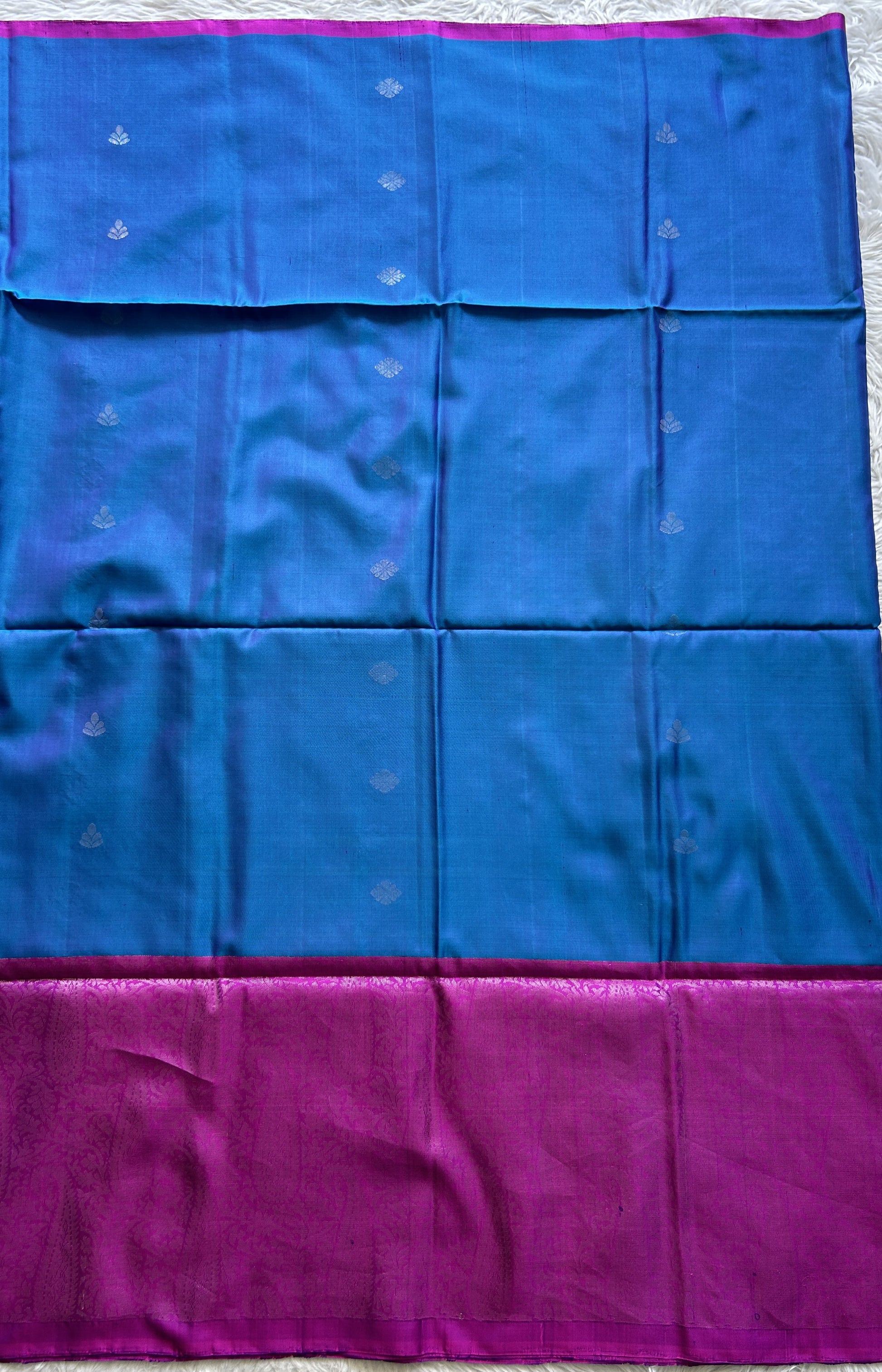 Pure Kanjivaram Soft Silk Saree Blue colored complemented with a Borderless. - Sampradaya Designer Studio