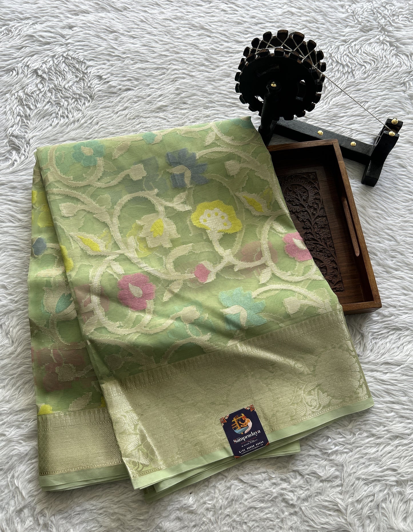 Banarasi Fancy Saree Green Colored Complemented with a Zari Border. - Sampradaya Designer Studio