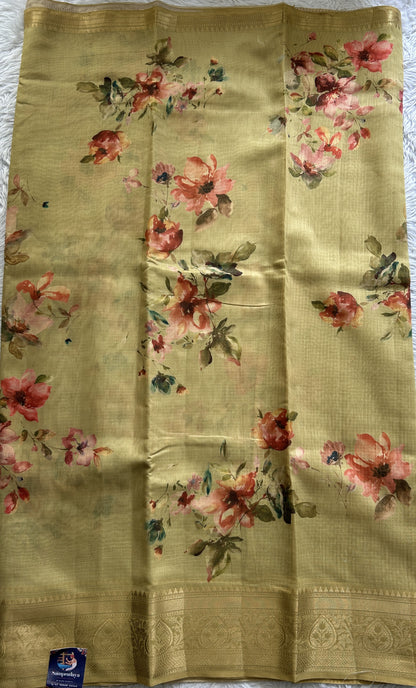 Banarasi Fancy Saree Mustard Yellow Colored Complemented with a Zari Border. - Sampradaya Designer Studio