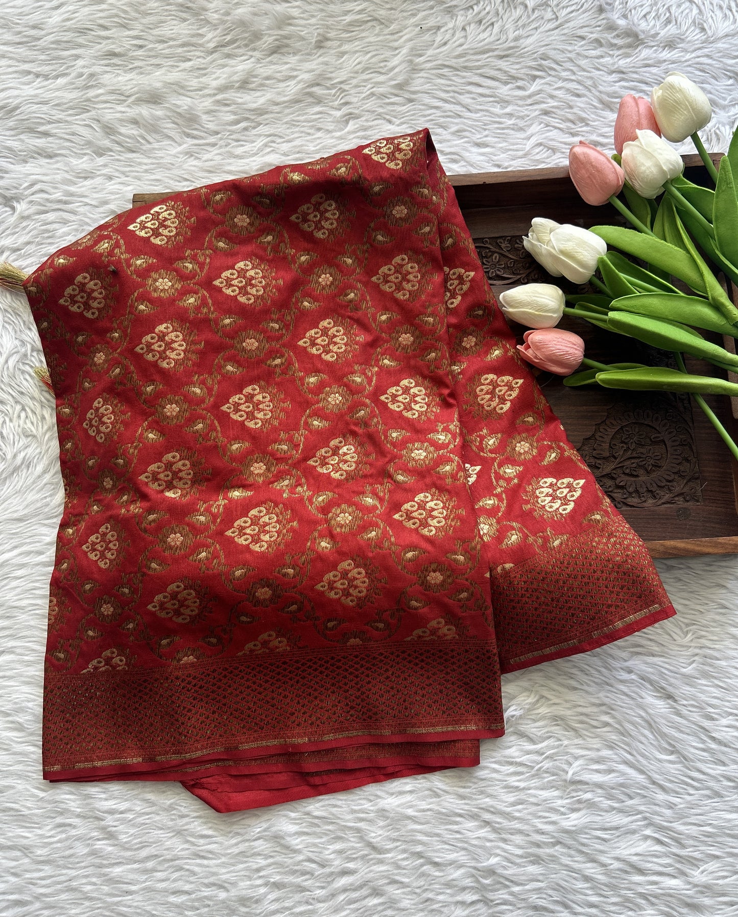 Pure Banarasi Maroon Colored Dupatta with a Zari Border. - Sampradaya Designer Studio