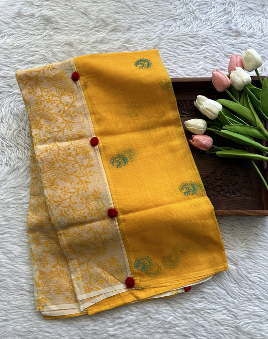 Pure Cotton Kota Yellow Colored Dupatta With a Borderless. - Sampradaya Designer Studio