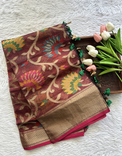 Banarasi Burgundy Colored Dupatta With a Zari Border. - Sampradaya Designer Studio