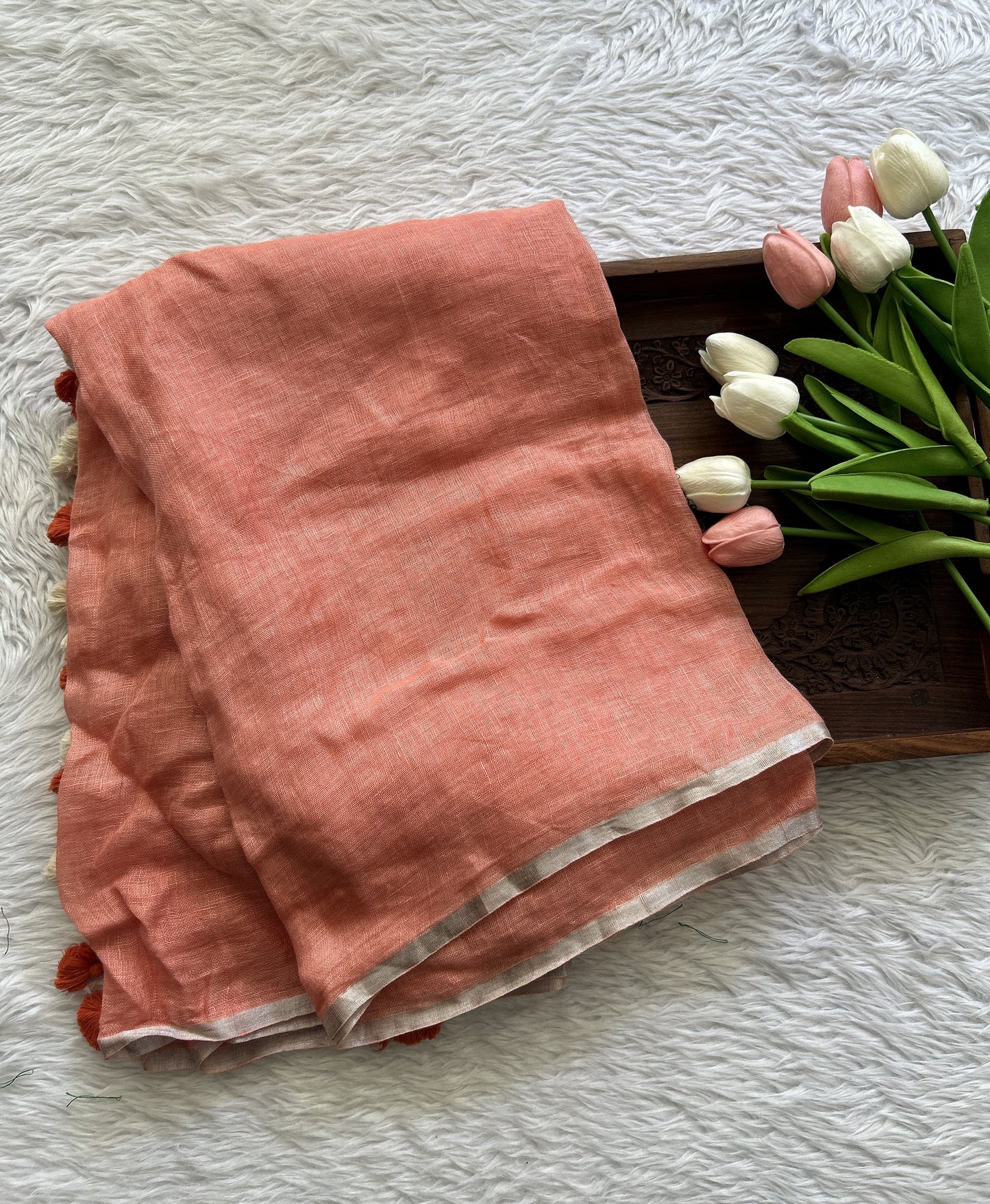 Pure Jute Pink Colored Dupatta With a Silver Zari Border. - Sampradaya Designer Studio