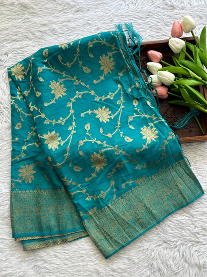 Pure Banarasi Blue Colored Dupatta With a Zari Border. - Sampradaya Designer Studio