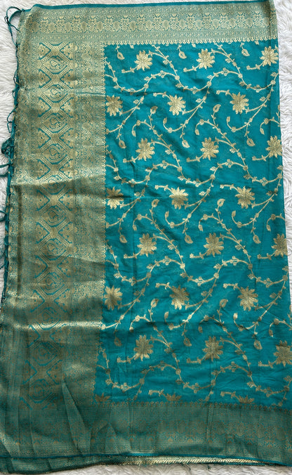 Pure Banarasi Blue Colored Dupatta With a Zari Border. - Sampradaya Designer Studio