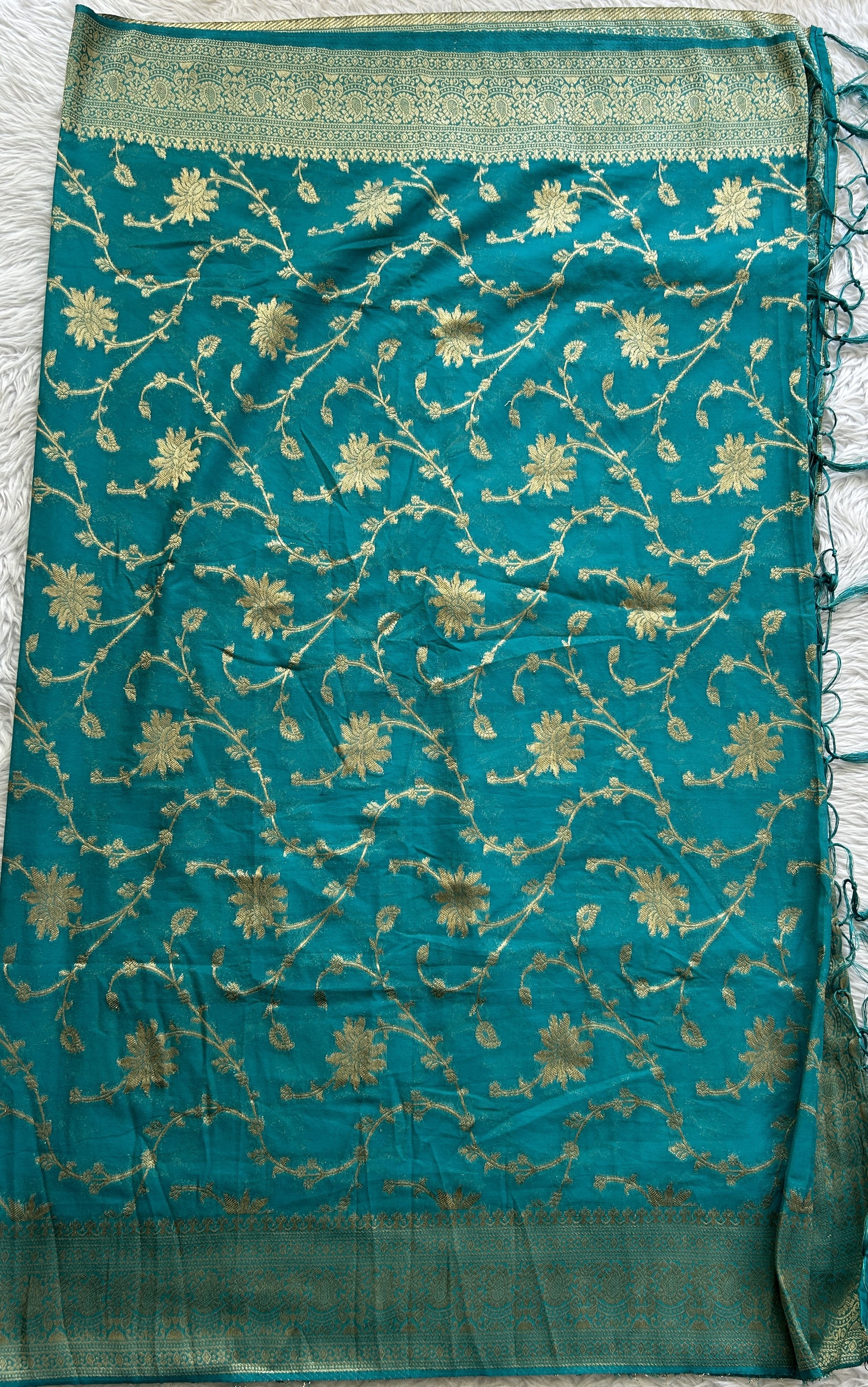 Pure Banarasi Blue Colored Dupatta With a Zari Border. - Sampradaya Designer Studio