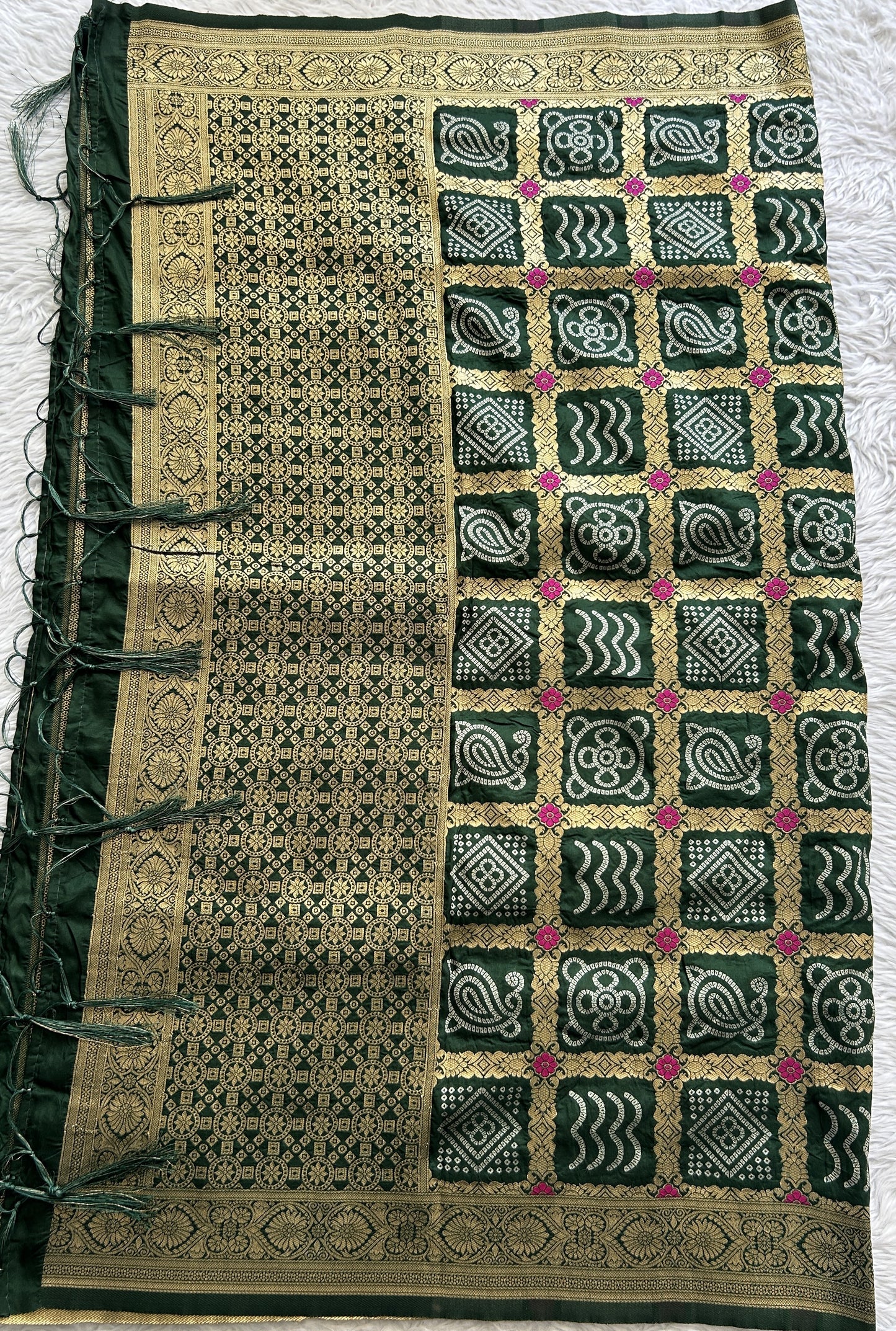 Pure Banarasi Bottle Green Colored Dupatta With a Zari Border. - Sampradaya Designer Studio