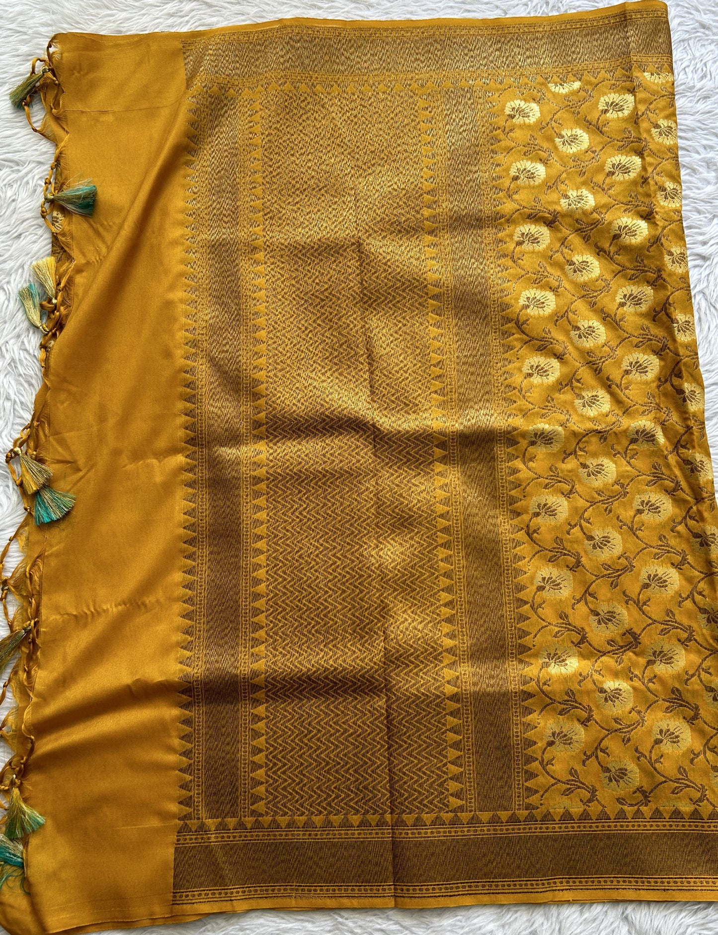 Pure Banarasi Yellow Colored Dupatta With a Zari Border. - Sampradaya Designer Studio