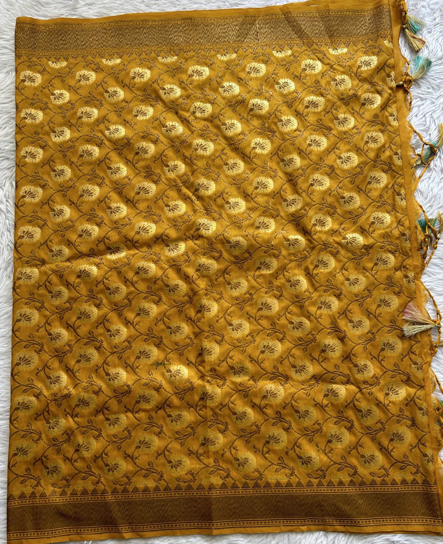 Pure Banarasi Yellow Colored Dupatta With a Zari Border. - Sampradaya Designer Studio