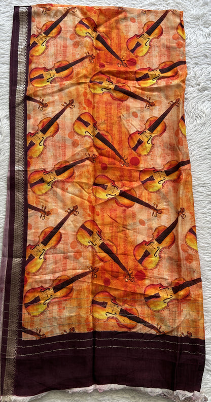 Pure Mangalagiri Shibori Orange Colored Dupatta With a Brown Color Zari Border. - Sampradaya Designer Studio