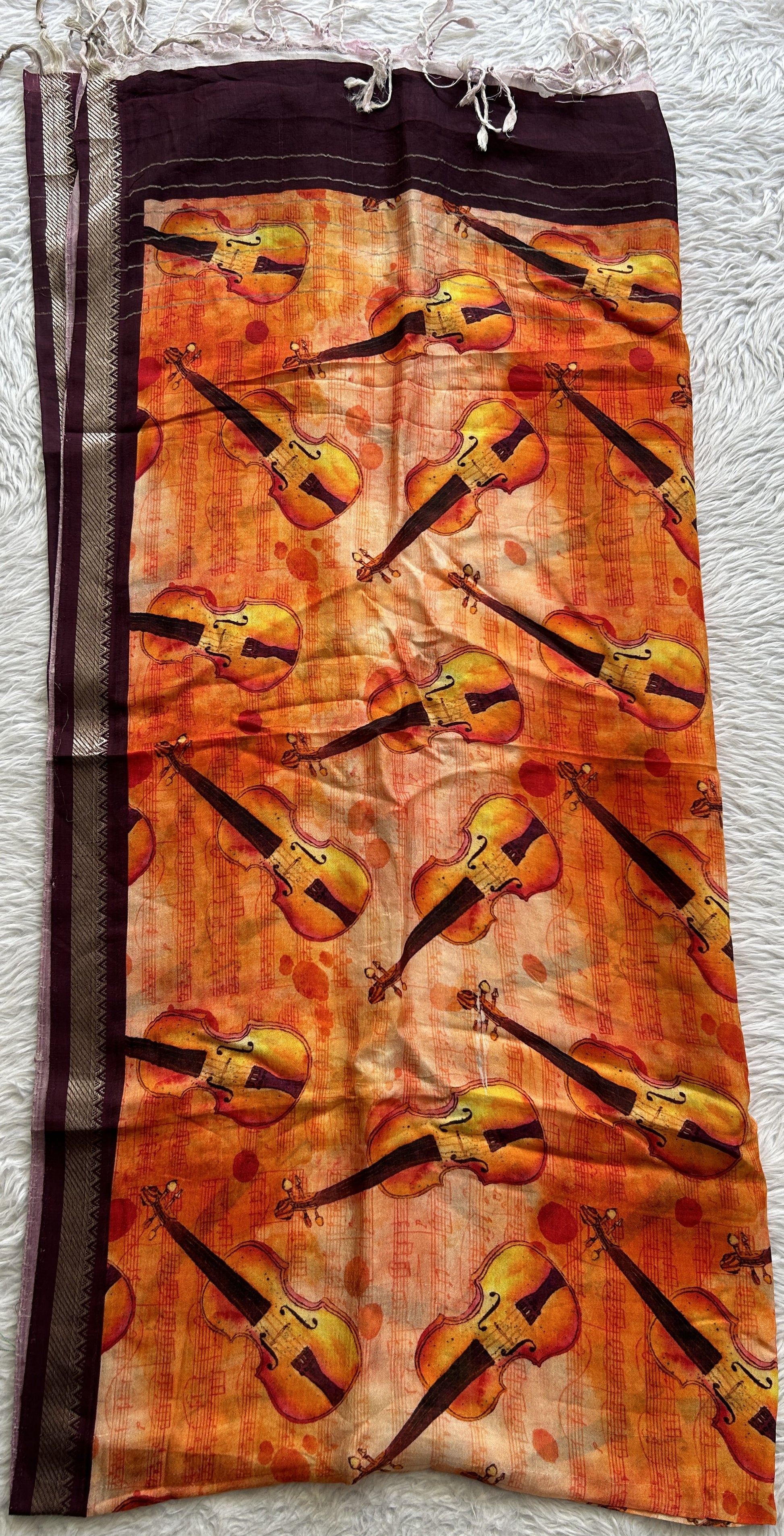 Pure Mangalagiri Shibori Orange Colored Dupatta With a Brown Color Zari Border. - Sampradaya Designer Studio