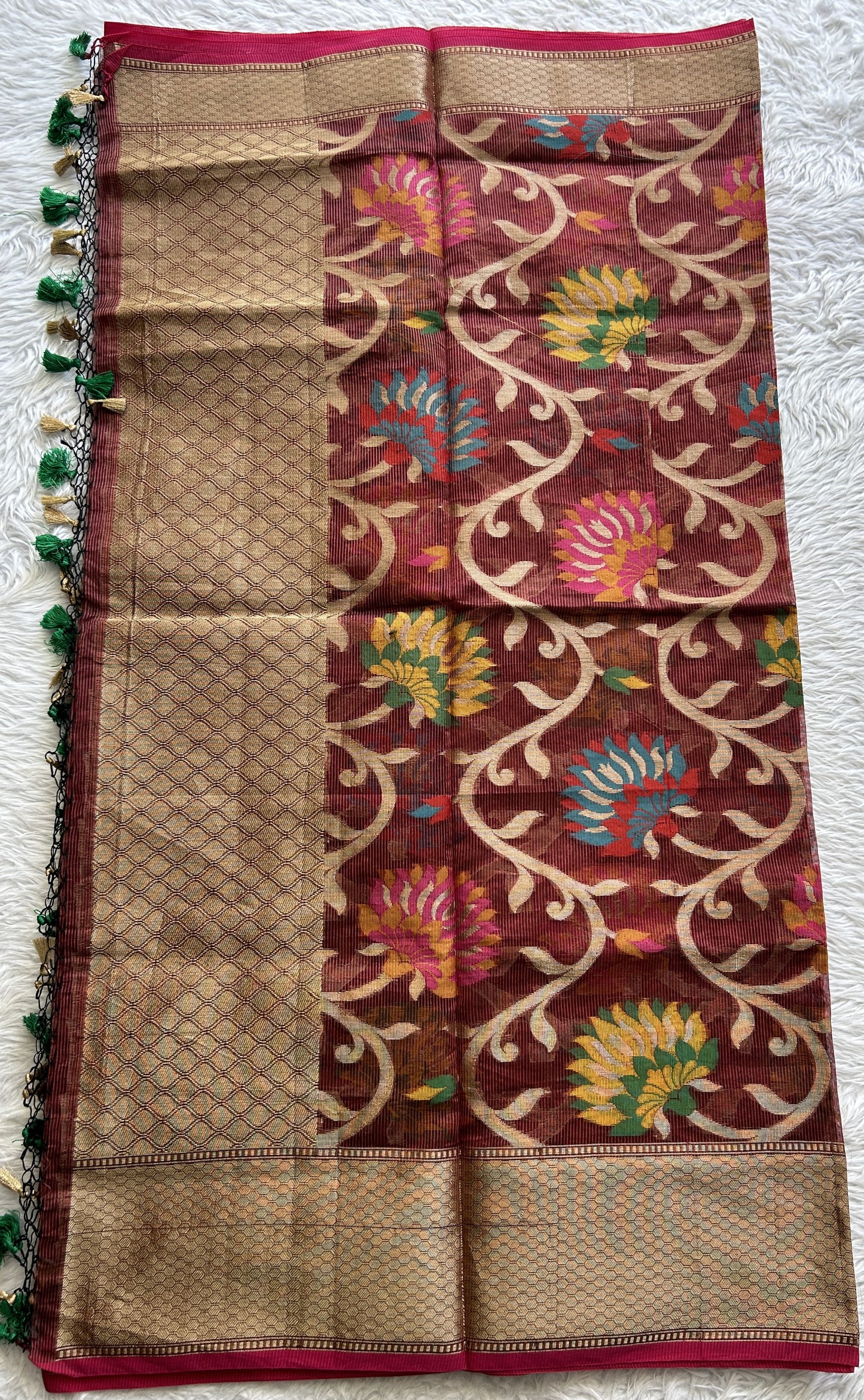 Banarasi Burgundy Colored Dupatta With a Zari Border. - Sampradaya Designer Studio