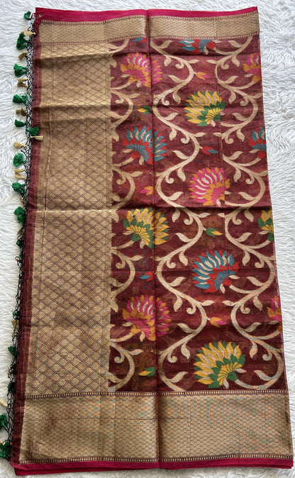 Banarasi Burgundy Colored Dupatta With a Zari Border. - Sampradaya Designer Studio