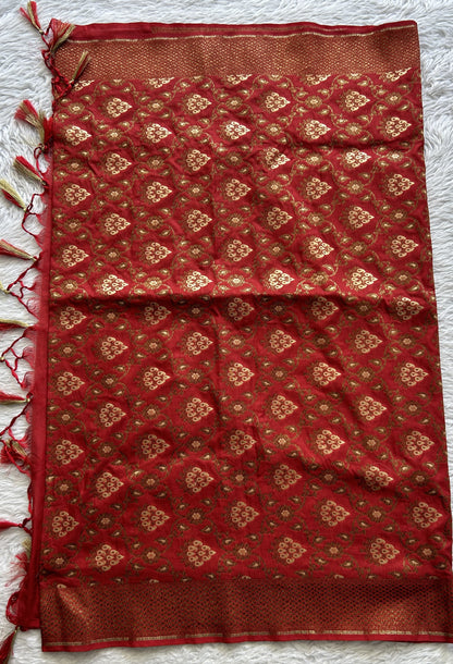 Pure Banarasi Maroon Colored Dupatta with a Zari Border. - Sampradaya Designer Studio