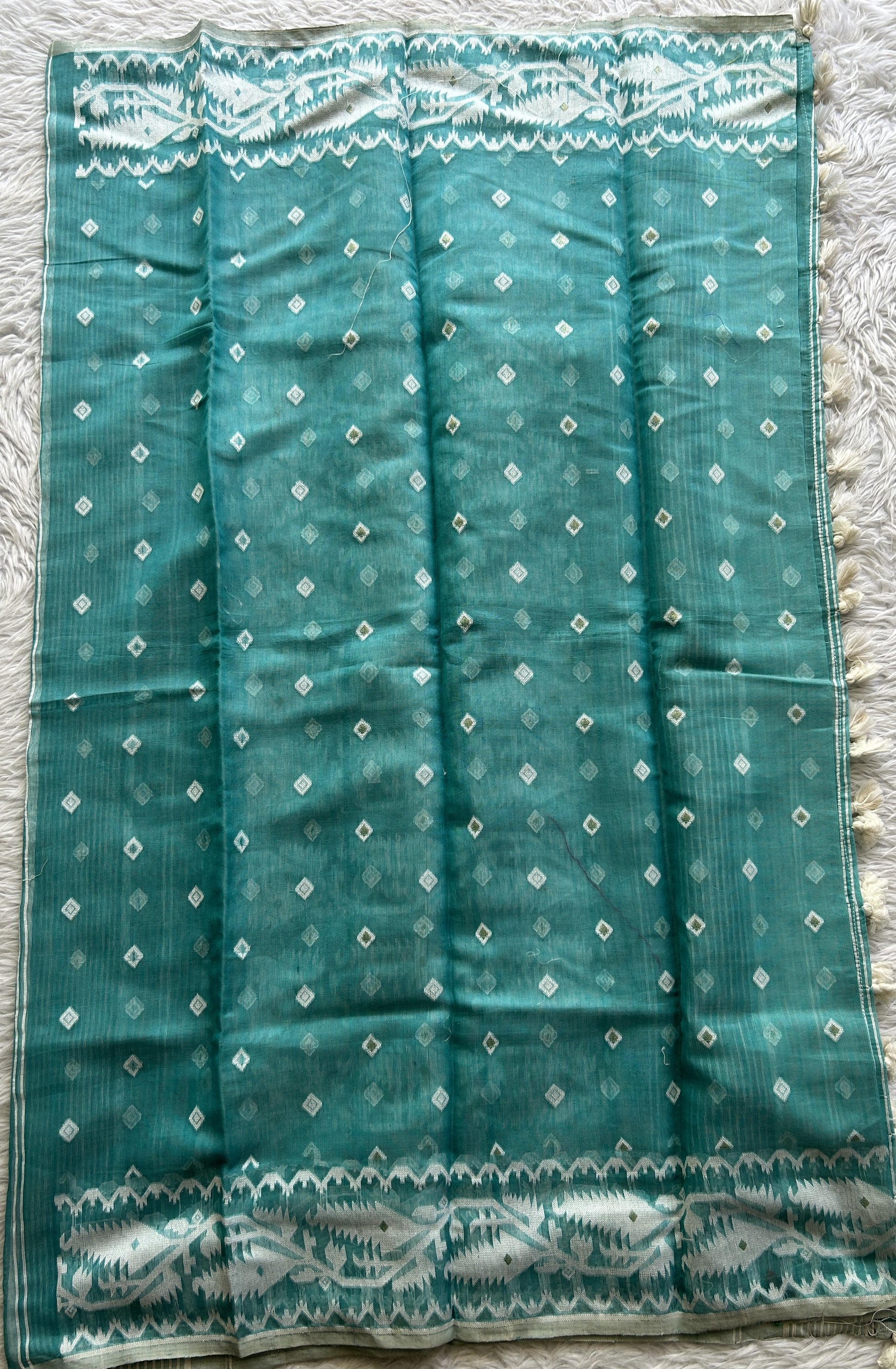 Pure Jamdhani Blue Colored Dupatta with a Thread Border. - Sampradaya Designer Studio