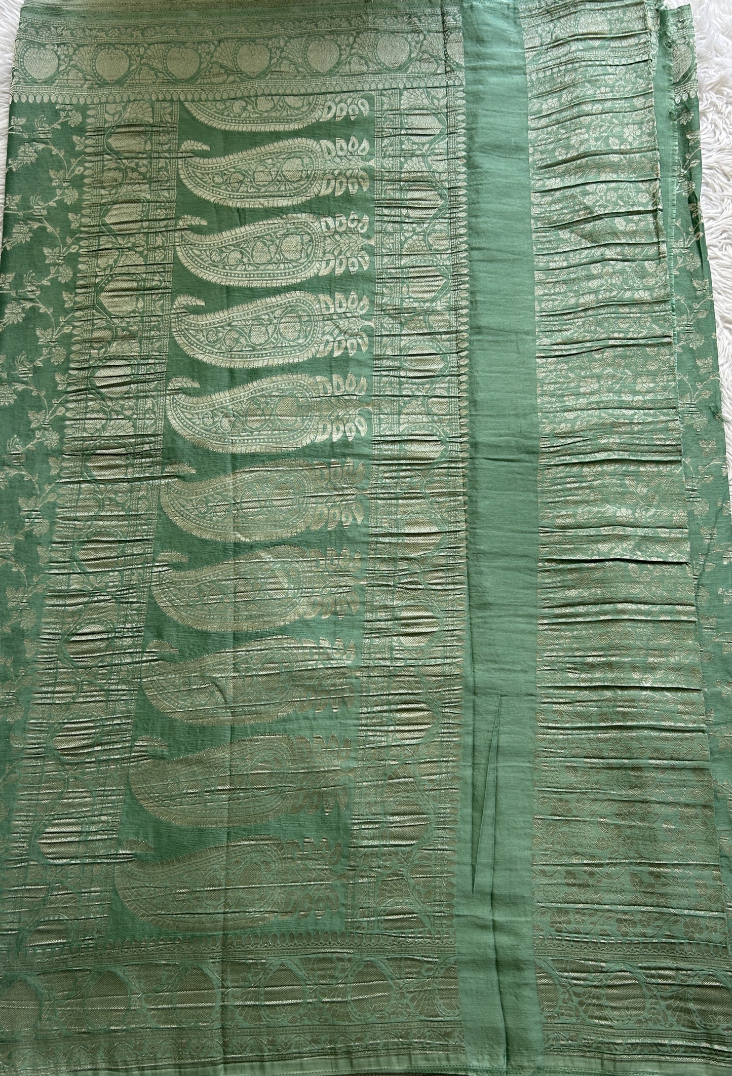 Semi Georgette Saree Sea Green Colored Complemented with a Zari Border. - Sampradaya Designer Studio