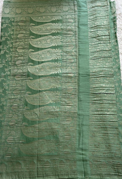 Semi Georgette Saree Sea Green Colored Complemented with a Zari Border. - Sampradaya Designer Studio