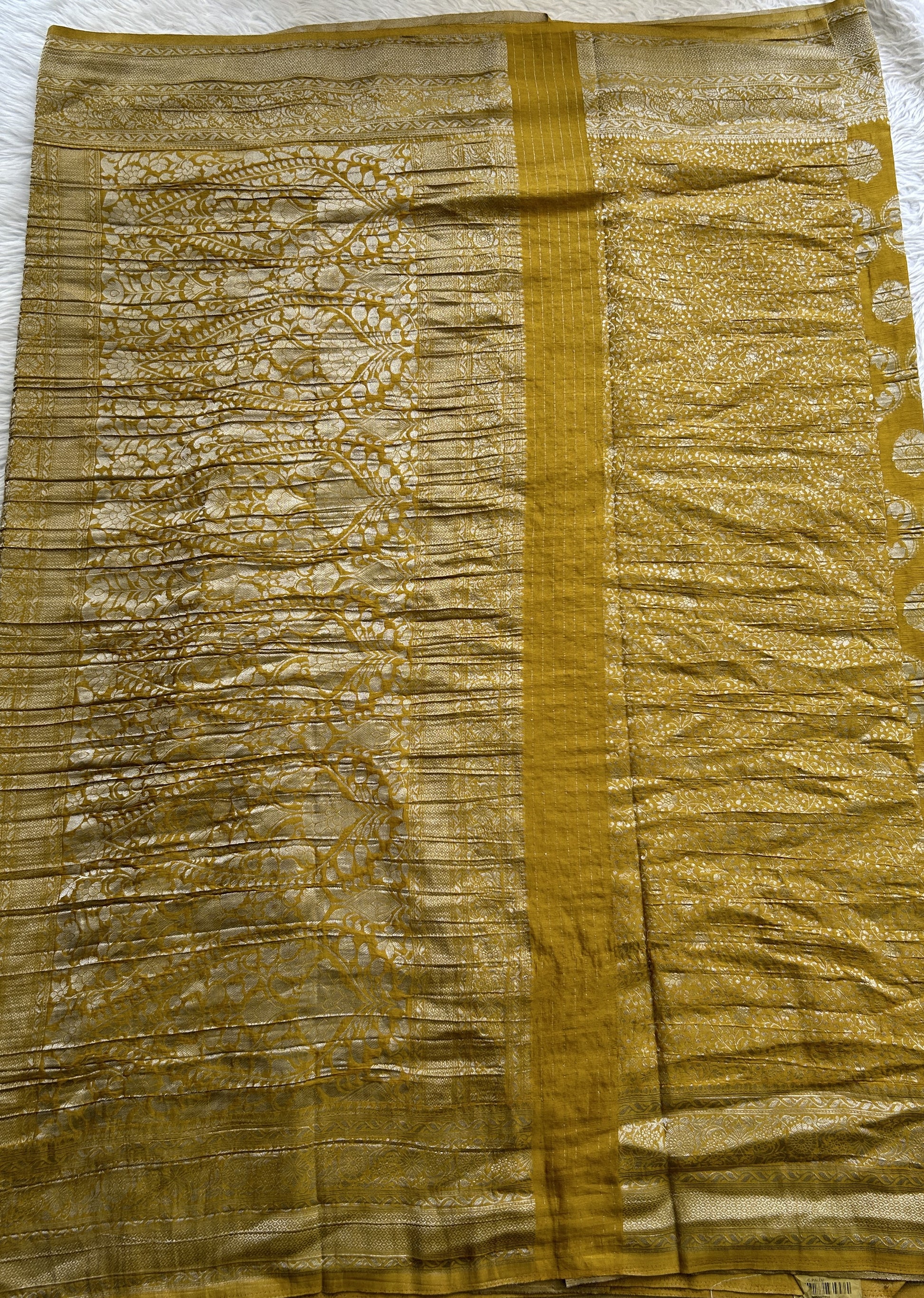 Semi Georgette Saree Mustard Yellow Colored Complemented with a Zari Border. - Sampradaya Designer Studio