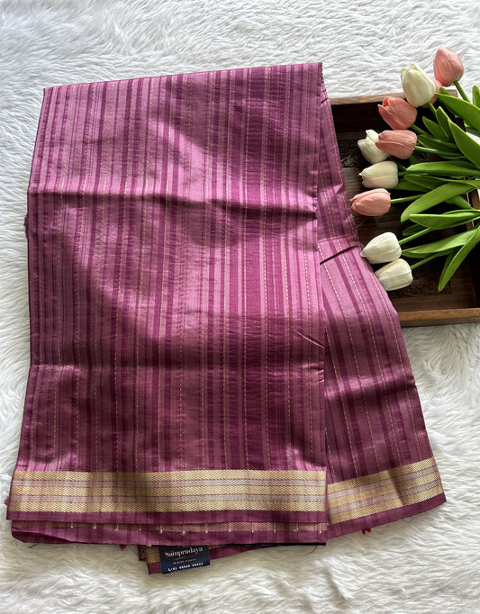 Semi Raw Silk Saree Lilac Colored Complemented with a Zari Border. - Sampradaya Designer Studio