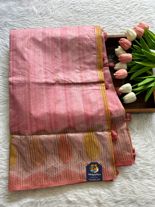 Semi Raw Silk Saree Pink Colored Complemented with a Zari Border. - Sampradaya Designer Studio