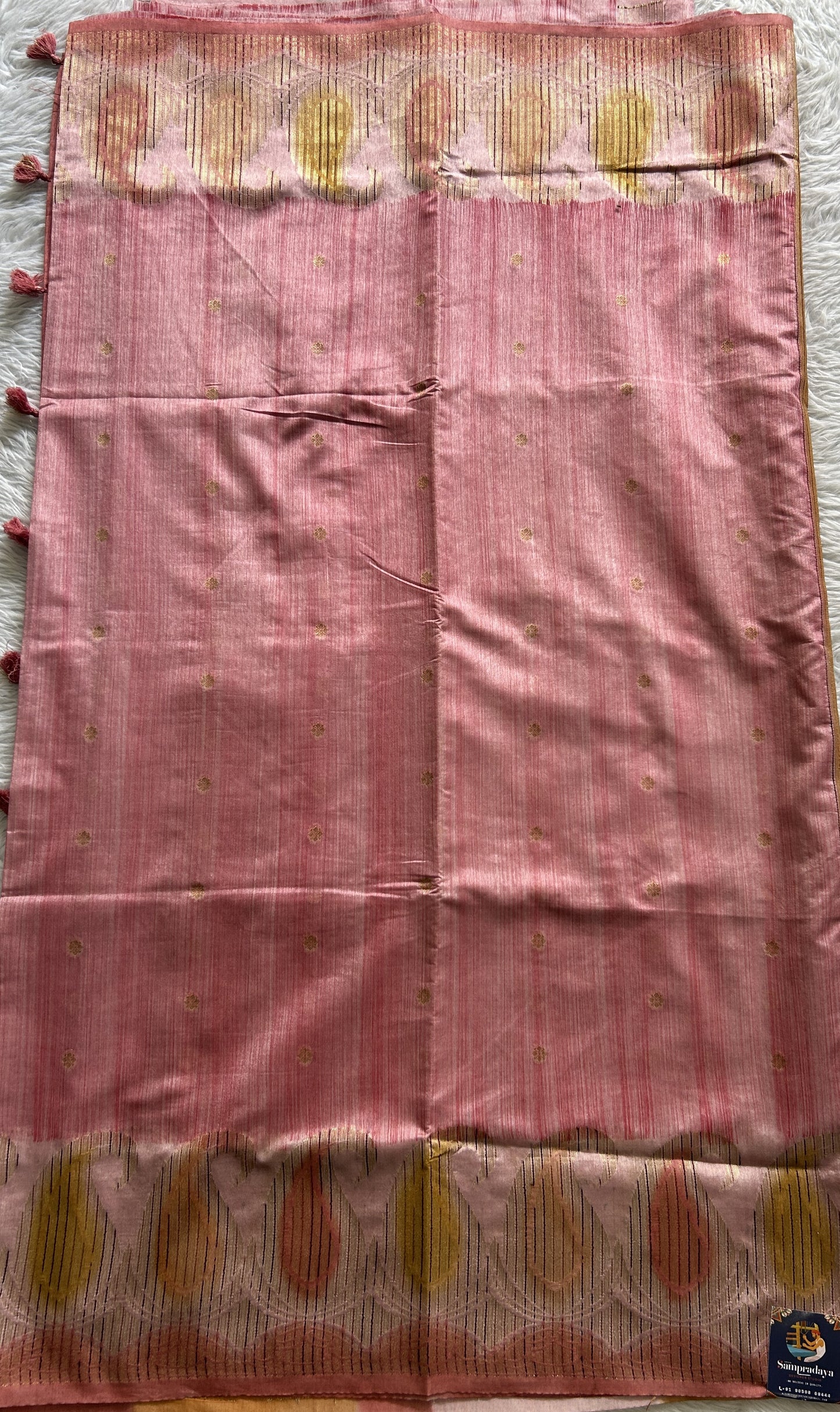 Semi Raw Silk Saree Pink Colored Complemented with a Zari Border. - Sampradaya Designer Studio