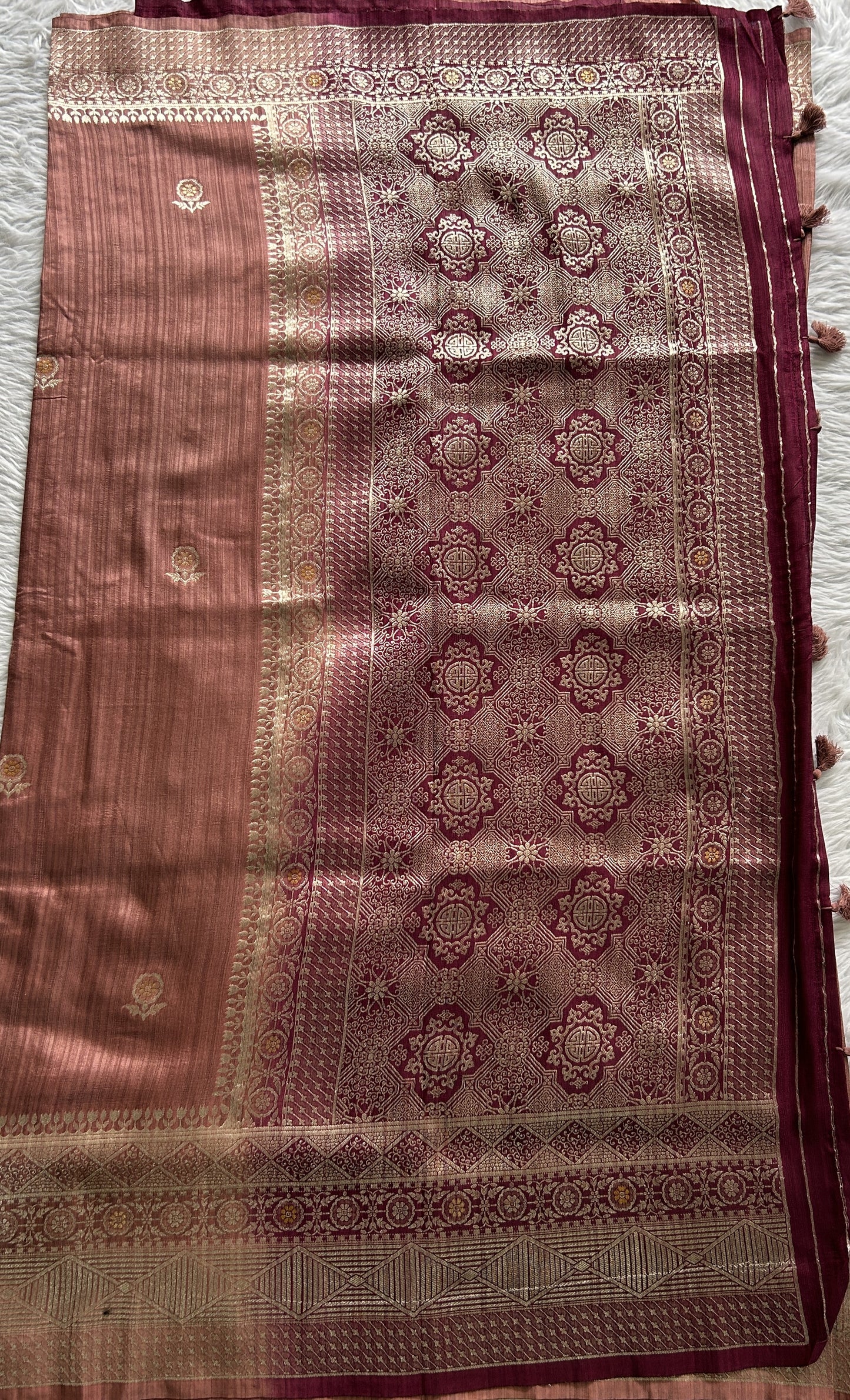 Semi Raw Silk Saree Onion Pink Colored Complemented with a Zari Border. - Sampradaya Designer Studio