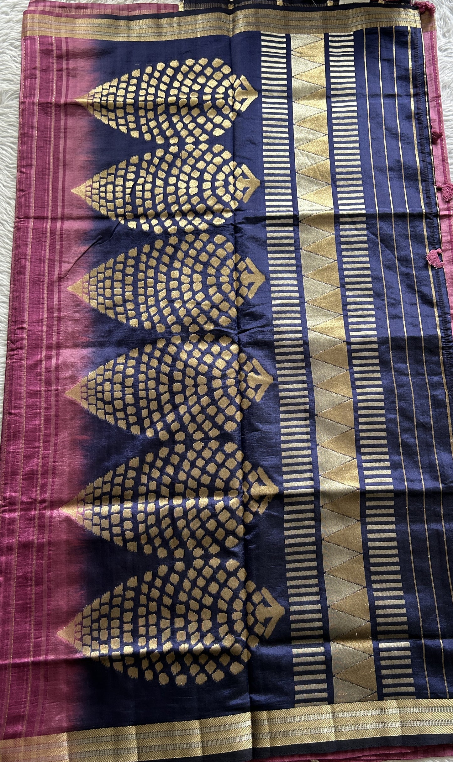 Semi Raw Silk Saree Lilac Colored Complemented with a Zari Border. - Sampradaya Designer Studio