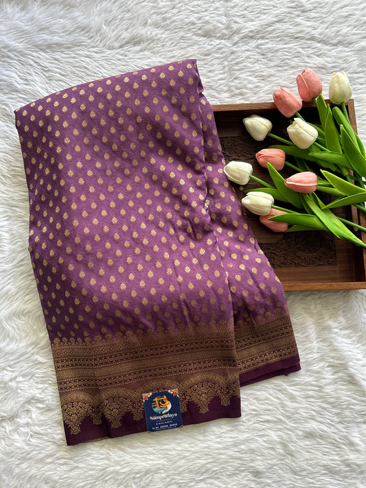 Semi Georgette Saree Lavender Colored Complemented with a Zari Border. - Sampradaya Designer Studio