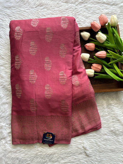 Semi Georgette Saree Light Pink Colored Complemented with a Zari Border. - Sampradaya Designer Studio