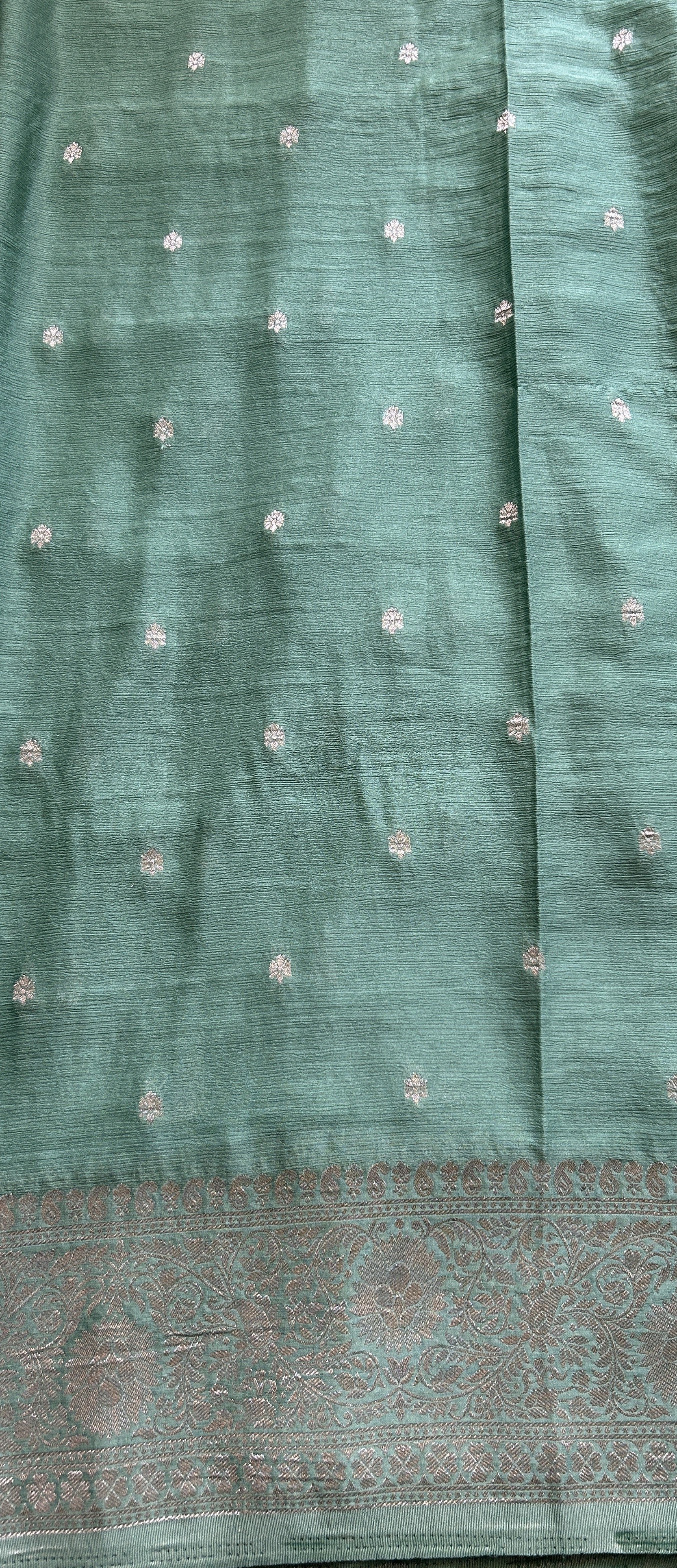 Semi Georgette Saree Sea Green Colored Complemented with a Zari Border. - Sampradaya Designer Studio