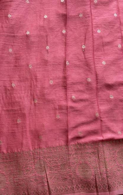 Semi Georgette Saree Light Pink Colored Complemented with a Zari Border. - Sampradaya Designer Studio