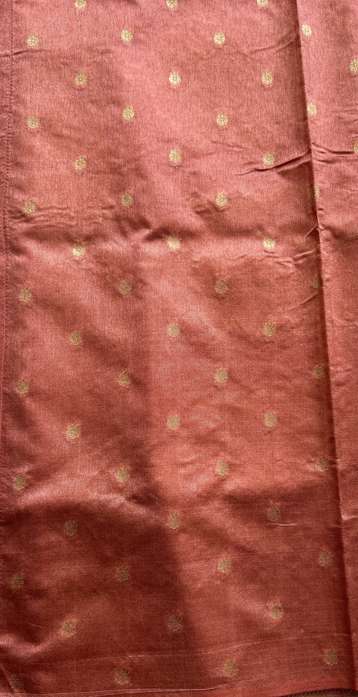 Semi Raw Silk Saree Peach Colored Complemented with a Zari Border. - Sampradaya Designer Studio