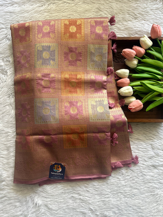 Semi Raw Silk Saree Baby Pink Colored Complemented with a Zari Border. - Sampradaya Designer Studio